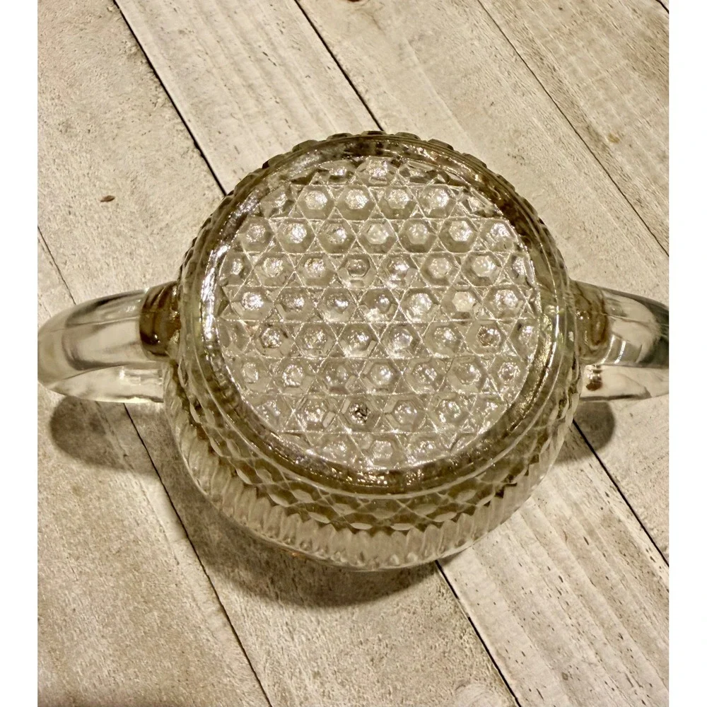 Vintage Pressed Glass Sugar Bowl Gold Rim Thumbprint Diamond Point Pattern